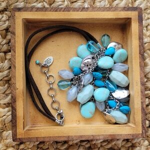 Nine West Vintage America Leather Strand Necklace with Turquoise & Aqua